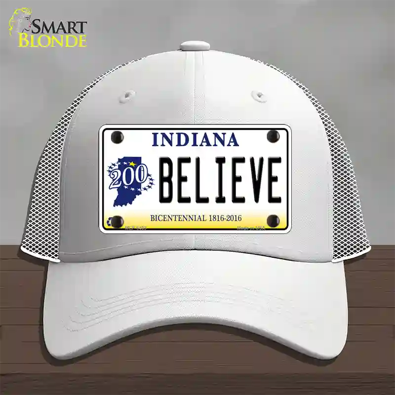 Believe Indiana Novelty License Plate Hat Mesh / White