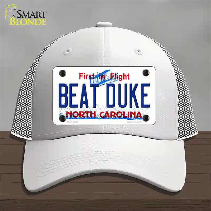 Beat Duke North Carolina Novelty License Plate Hat Mesh / White