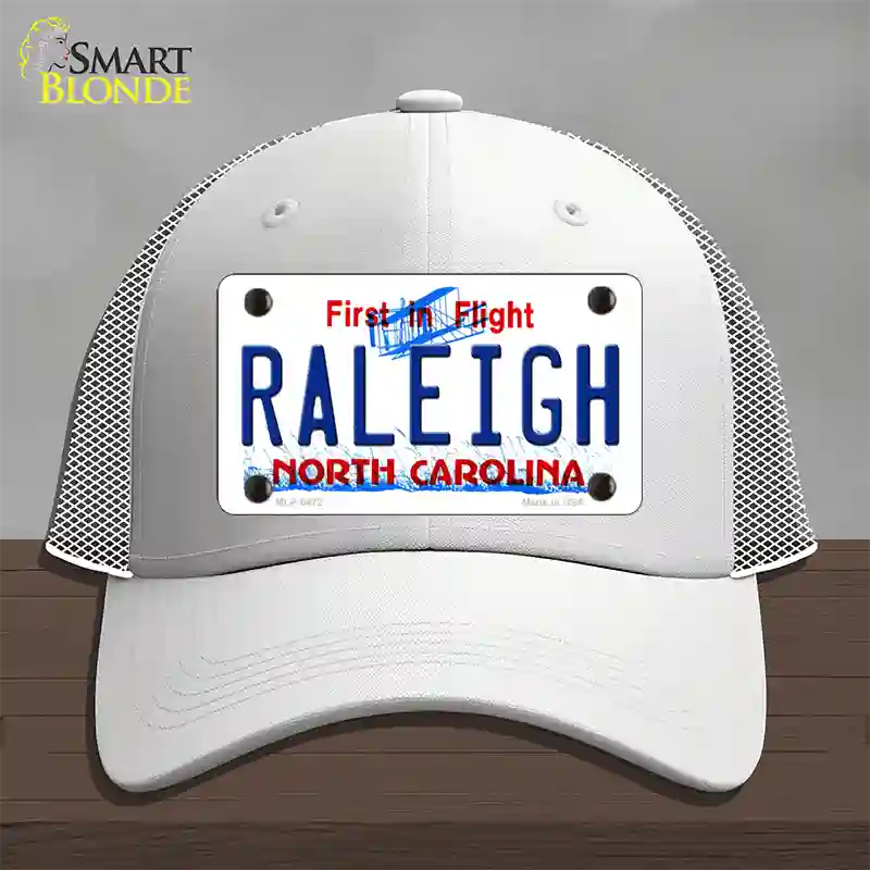 Raleigh North Carolina Novelty License Plate Hat Mesh / White