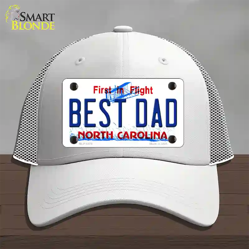 Best Dad North Carolina Novelty License Plate Hat Mesh / White