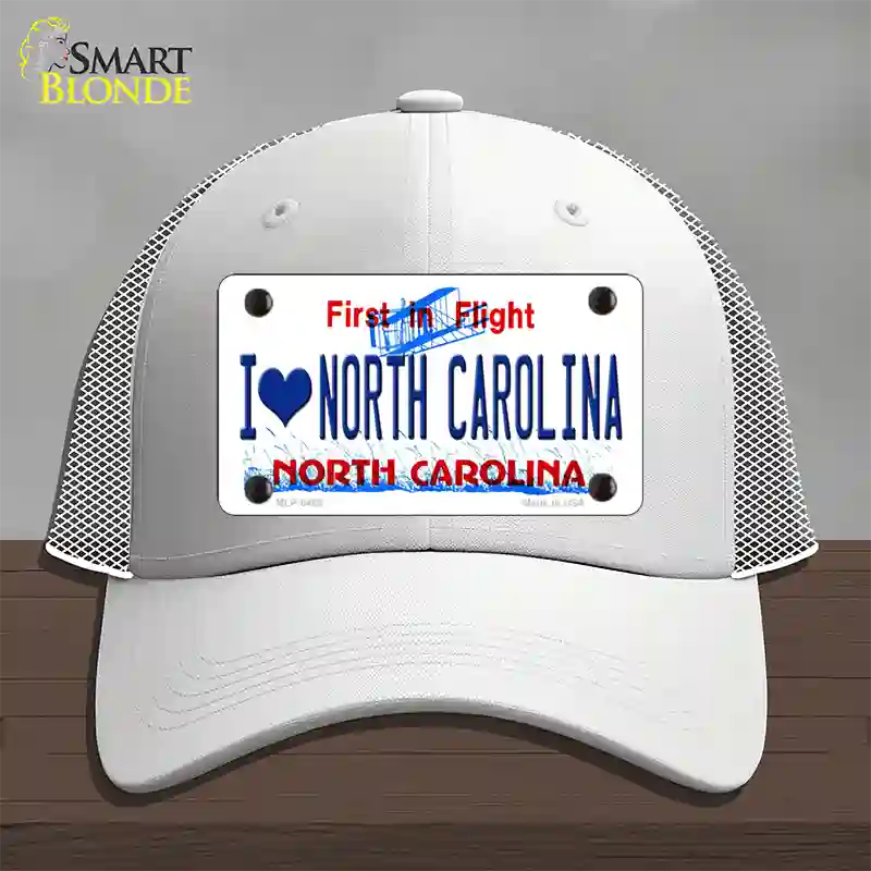 I Love North Carolina Novelty License Plate Hat Mesh / White