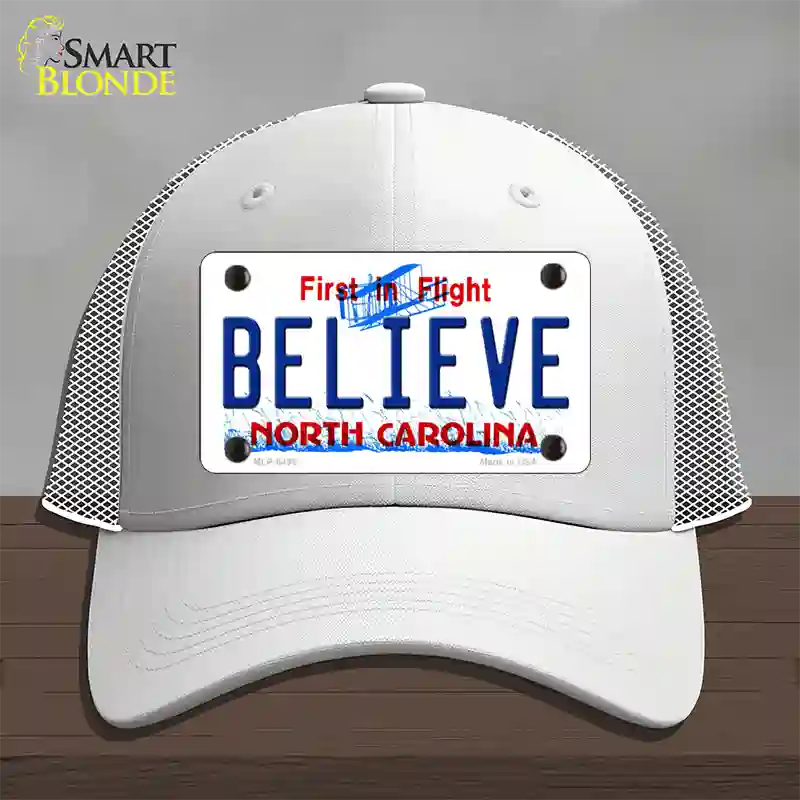 Believe North Carolina Novelty License Plate Hat Mesh / White