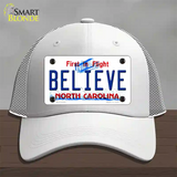 Believe North Carolina Novelty License Plate Hat Mesh / White