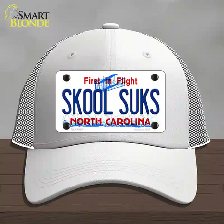 Skool Suks North Carolina Novelty License Plate Hat Mesh / White