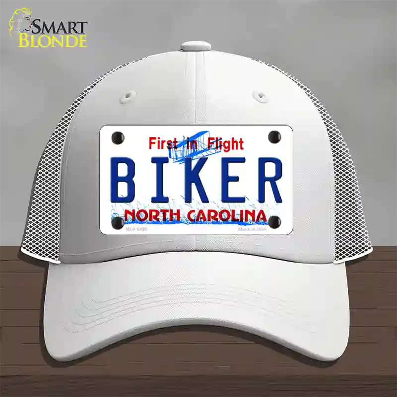 Biker North Carolina Novelty License Plate Hat Mesh / White