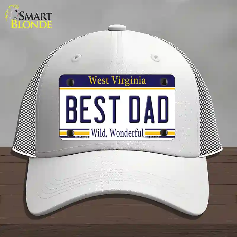 Best Dad West Virginia Novelty License Plate Hat Mesh / White