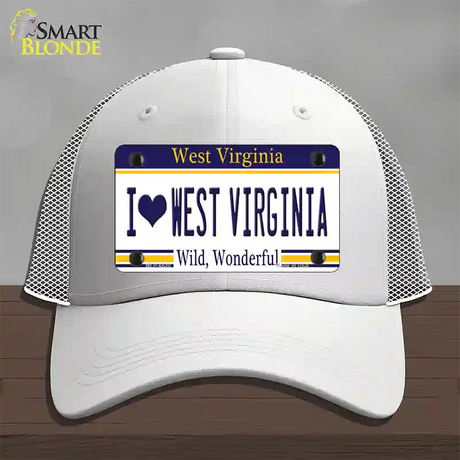 I Love West Virginia Novelty License Plate Hat Mesh / White