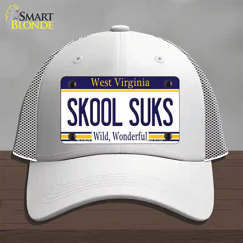 Skool Suks West Virginia Novelty License Plate Hat Mesh / White