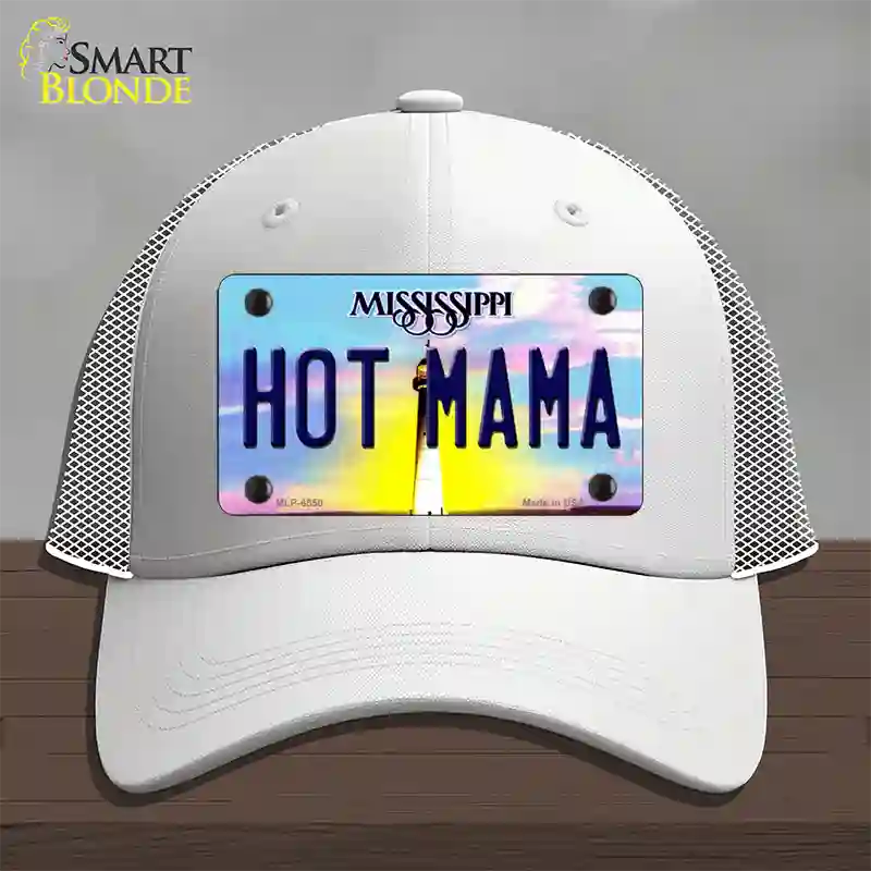 Hot Mama Mississippi Novelty License Plate Hat Mesh / White