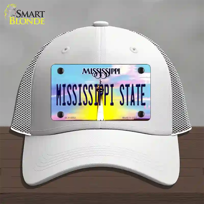 Mississippi State Novelty License Plate Hat Mesh / White