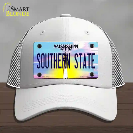 Southern State Mississippi Novelty License Plate Hat Mesh / White