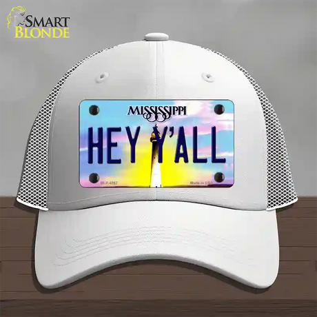 Hey YAll Mississippi Novelty License Plate Hat Mesh / White