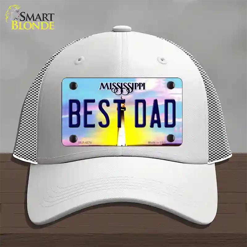 Best Dad Mississippi Novelty License Plate Hat Mesh / White