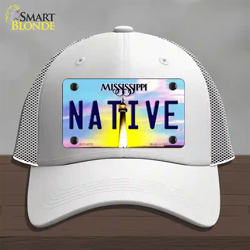 Native Mississippi Novelty License Plate Hat Mesh / White