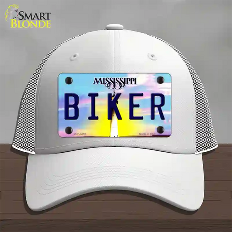 Biker Mississippi Novelty License Plate Hat Mesh / White