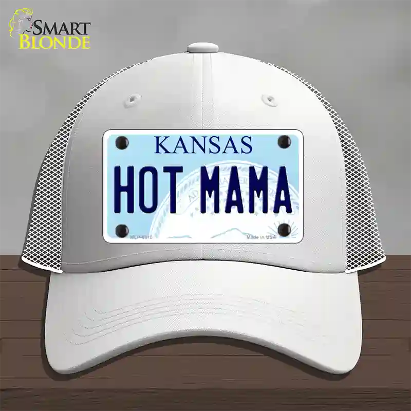 Hot Mama Kansas Novelty License Plate Hat Mesh / White