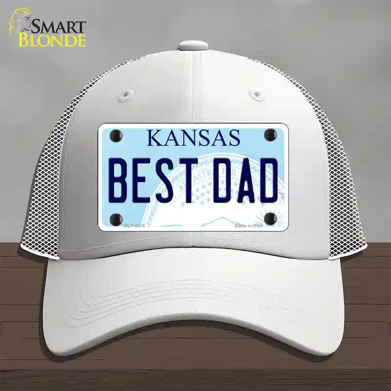 Best Dad Kansas Novelty License Plate Hat Mesh / White