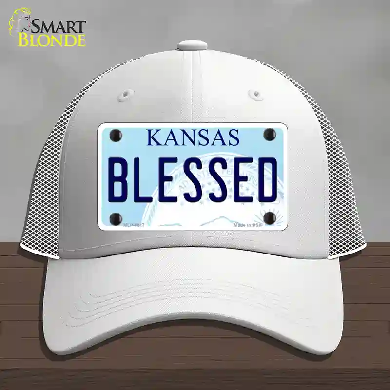 Blessed Kansas Novelty License Plate Hat Mesh / White