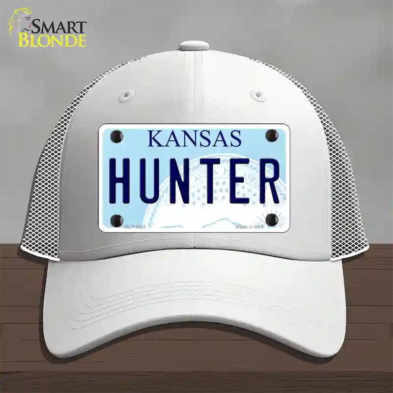 Hunter Kansas Novelty License Plate Hat Mesh / White