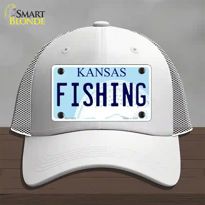 Fishing Kansas Novelty License Plate Hat Mesh / White