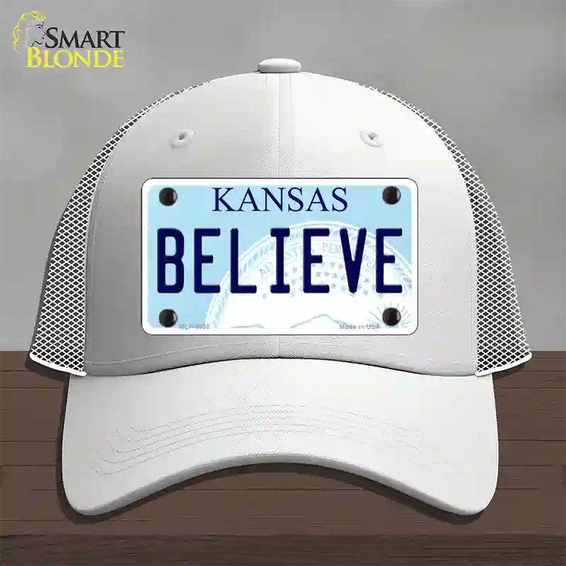 Believe Kansas Novelty License Plate Hat Mesh / White