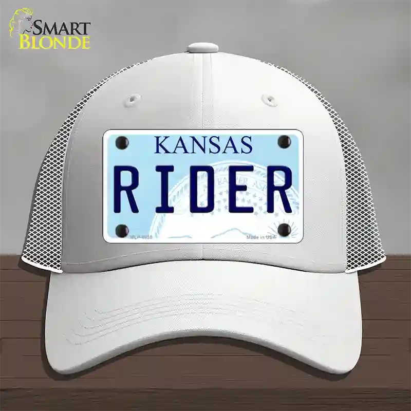 Rider Kansas Novelty License Plate Hat Mesh / White