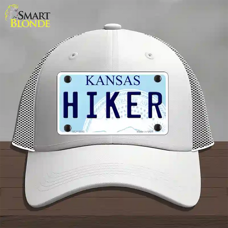 Hiker Kansas Novelty License Plate Hat Mesh / White