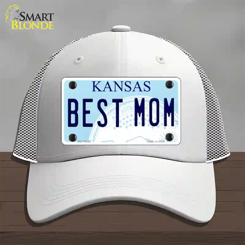 Best Mom Kansas Novelty License Plate Hat Mesh / White