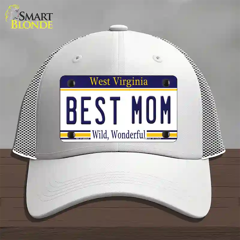 Best Mom West Virginia Novelty License Plate Hat Mesh / White