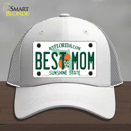 Best Mom Florida Novelty License Plate Hat Mesh / White