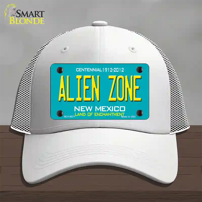 Alien Zone New Mexico State Novelty License Plate Hat Mesh / White