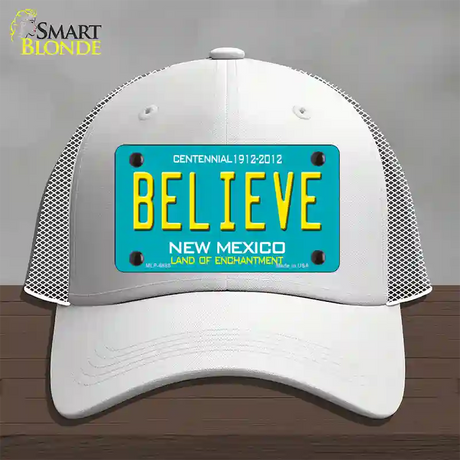 Believe New Mexico Novelty License Plate Hat Mesh / White