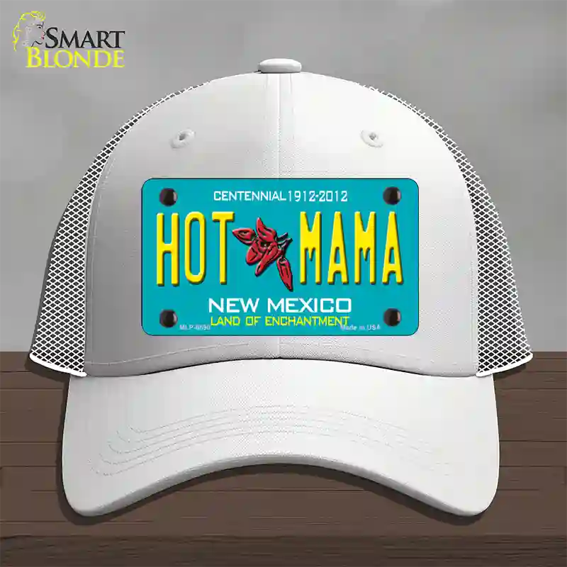 Hot Mama New Mexico Novelty License Plate Hat Mesh / White