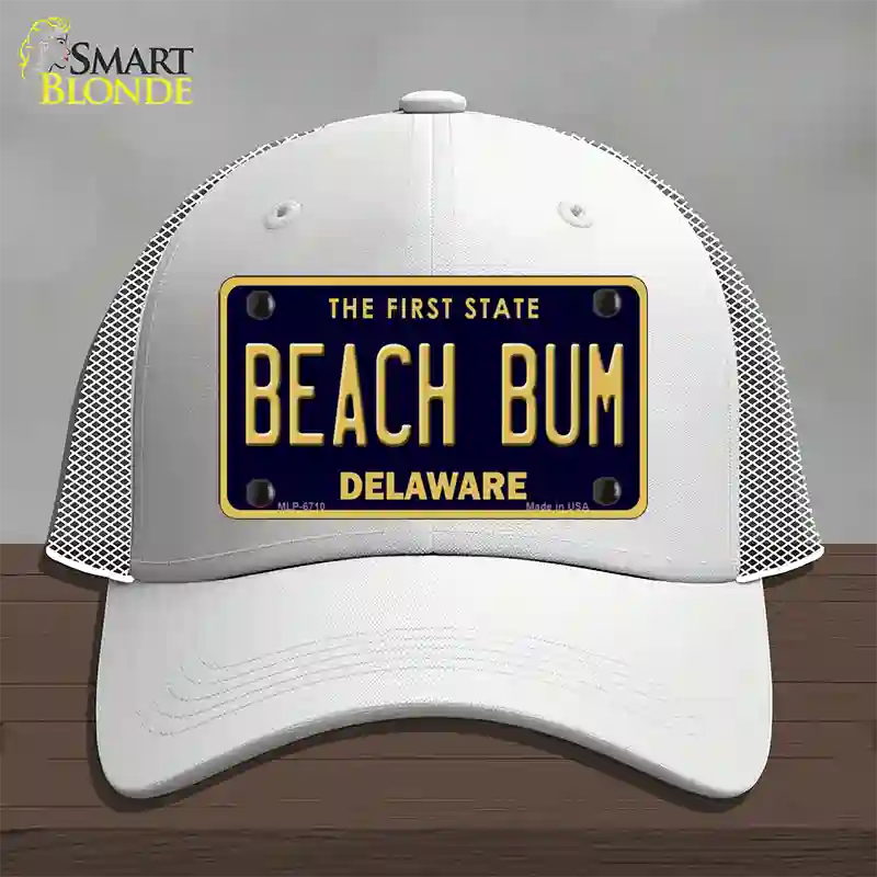 Beach Bum Delaware Novelty License Plate Hat Mesh / White