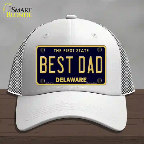 Best Dad Delaware Novelty License Plate Hat Mesh / White