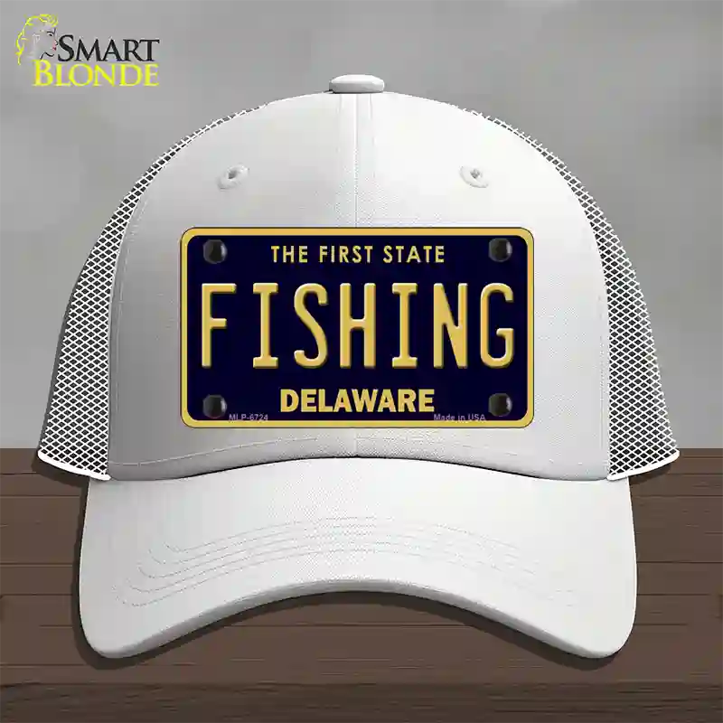 Fishing Delaware Novelty License Plate Hat Mesh / White