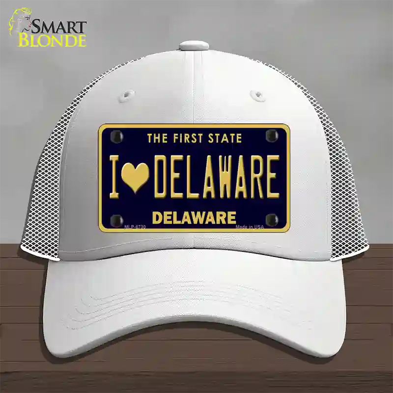 I Love Delaware Novelty License Plate Hat Mesh / White