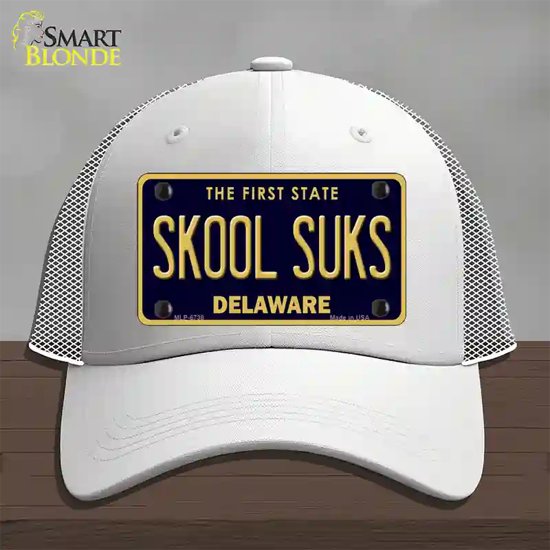 Skool Suks Delaware Novelty License Plate Hat Mesh / White