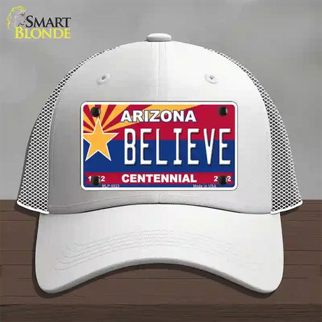 Arizona Centennial Believe Novelty License Plate Hat Mesh / White