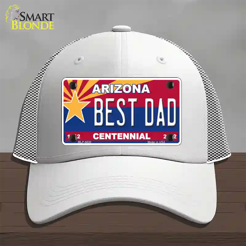 Arizona Centennial Best Dad Novelty License Plate Hat Mesh / White