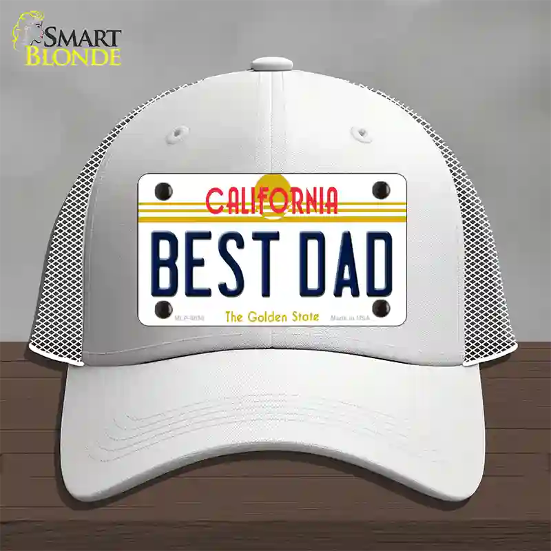 Best Dad California Novelty License Plate Hat Mesh / White