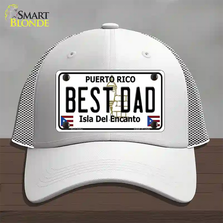 Best Dad Puerto Rico Novelty License Plate Hat Mesh / White