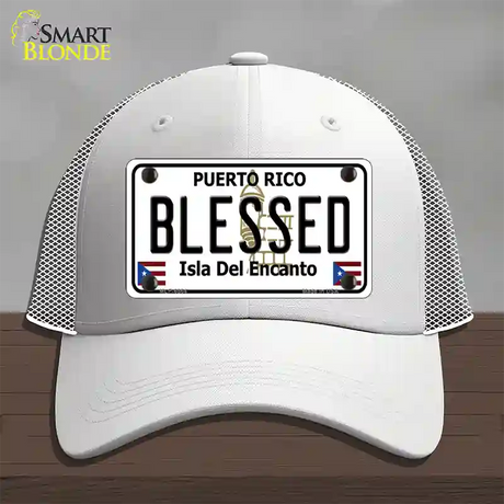 Blessed Puerto Rico Novelty License Plate Hat Mesh / White