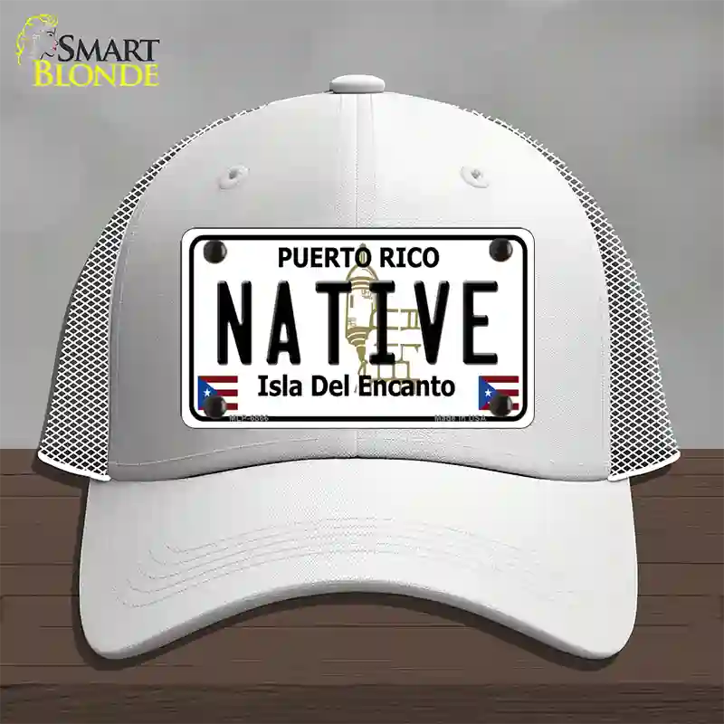 Native Puerto Rico Novelty License Plate Hat Mesh / White