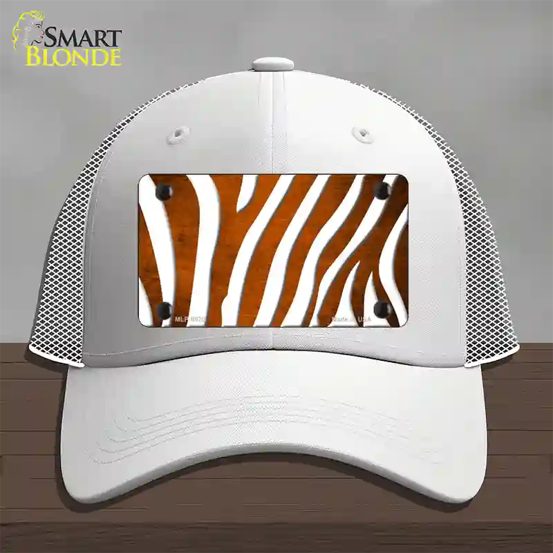 Orange White Zebra Oil Rubbed Novelty License Plate Hat Mesh / White