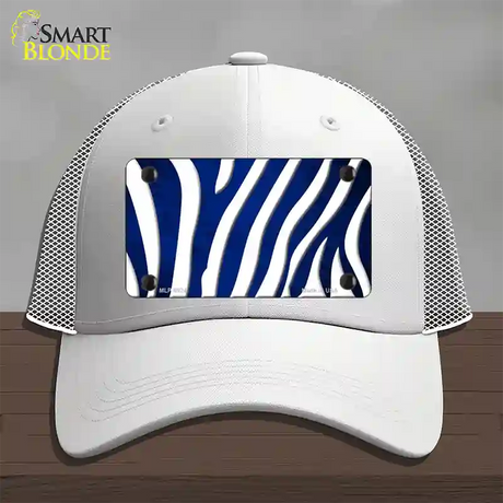 Blue White Zebra Oil Rubbed Novelty License Plate Hat Mesh / White