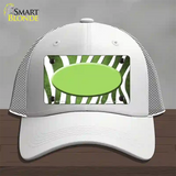 Lime Green White Zebra Oval Oil Rubbed Novelty License Plate Hat Mesh / White