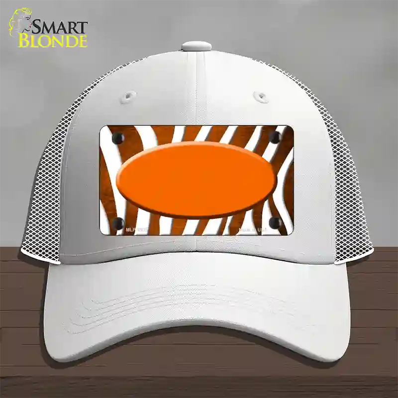 Orange White Zebra Oval Oil Rubbed Novelty License Plate Hat Mesh / White