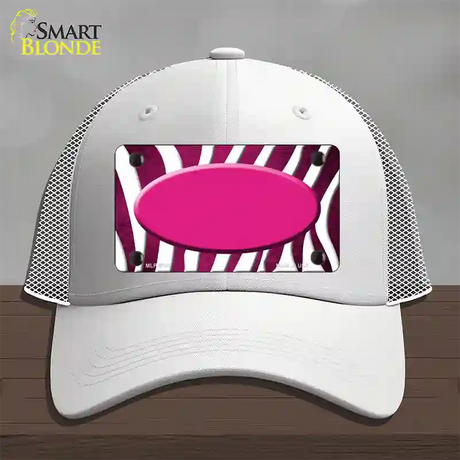 Pink White Zebra Oval Oil Rubbed Novelty License Plate Hat Mesh / White