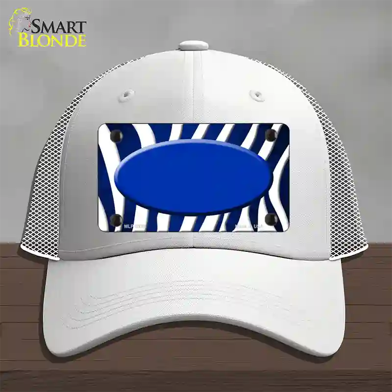 Blue White Zebra Oval Oil Rubbed Novelty License Plate Hat Mesh / White